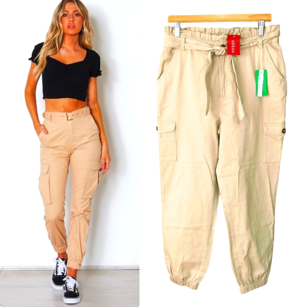 NWT Guess Khaki Women's Cargo Jogger Sweatpants. Size M